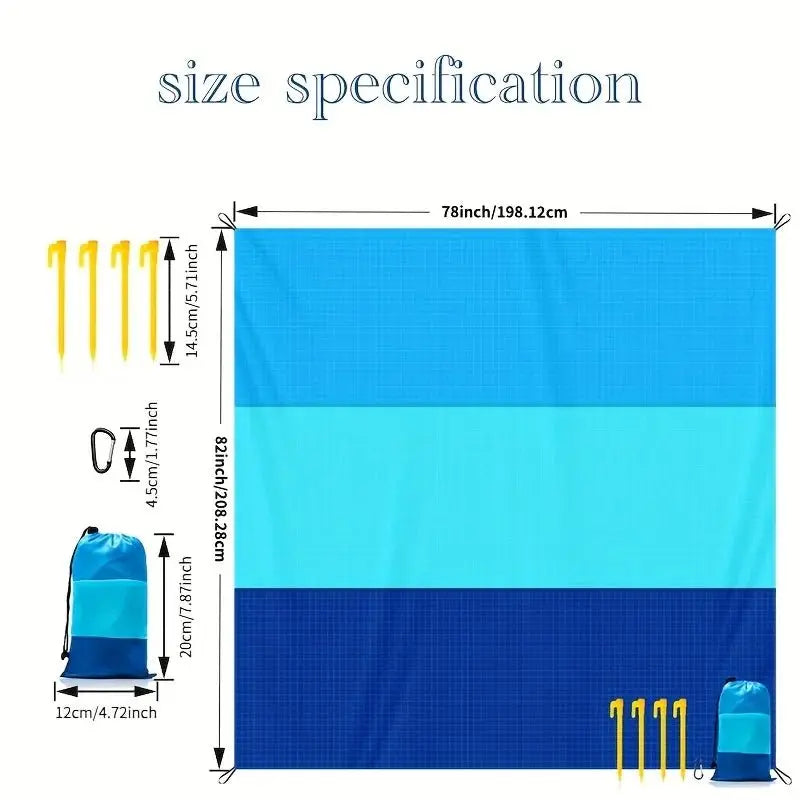 2x2.1m Waterproof Pocket Beach Mat Blanket, Lightweight Camping Mattress, Sandproof Beach Towel for Outdoor Picnic Travel - Velvet Haven