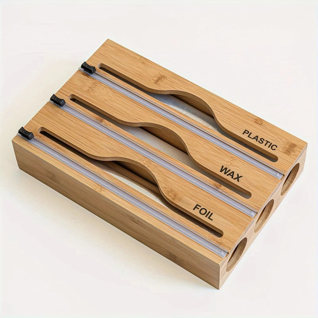 3-in-1 Bamboo Wrap Dispenser with Built-In Cutters & Labels - Velvet Haven