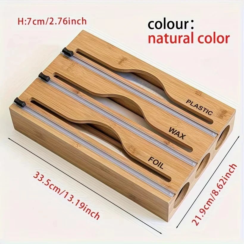3-in-1 Bamboo Wrap Dispenser with Built-In Cutters & Labels - Velvet Haven