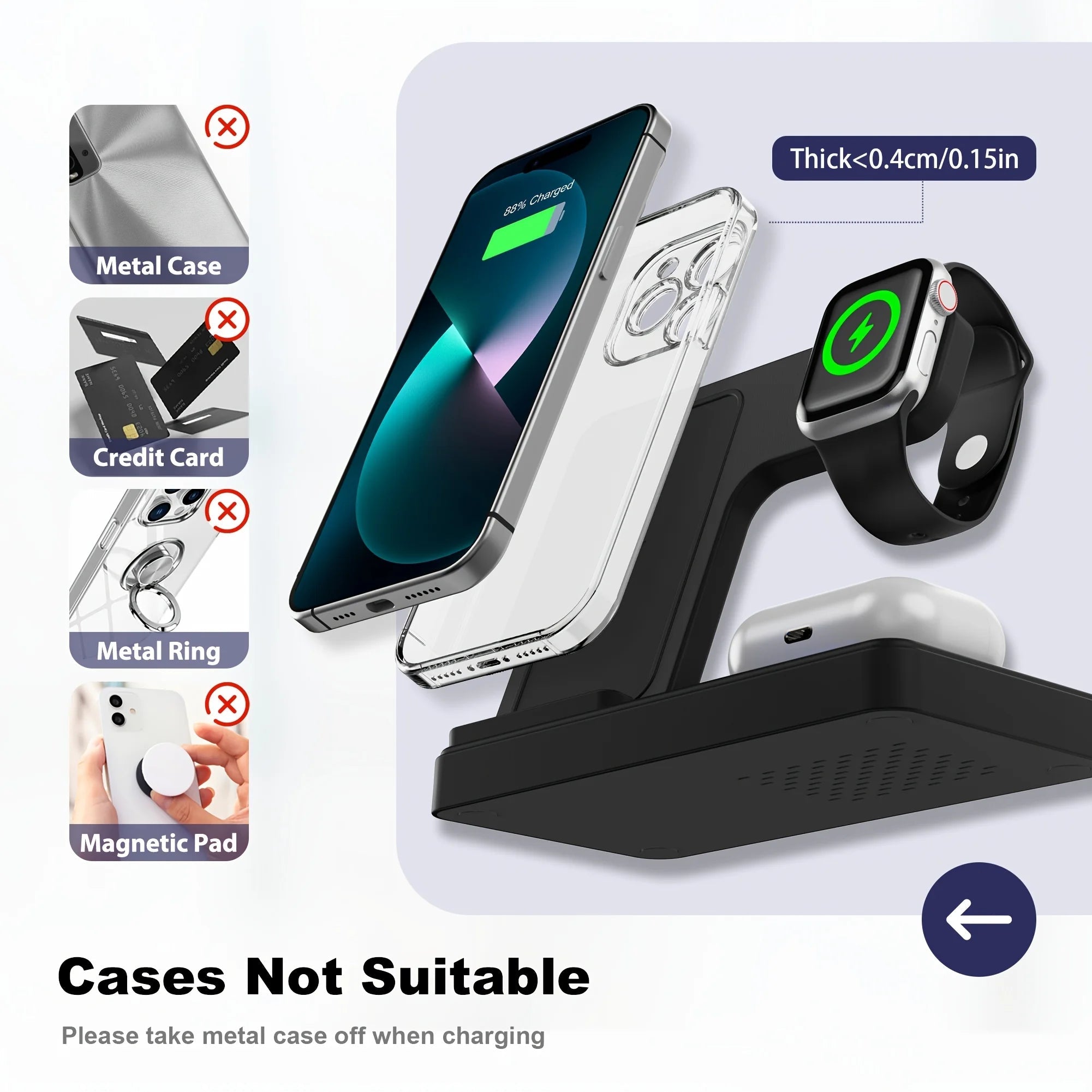 3 In 1 Magnetic Wireless Charger Stand 15W Fast Charging Dock Station Multiple Devices for iPhone 15 14 13 8 Apple Watch Airpods - Velvet Haven