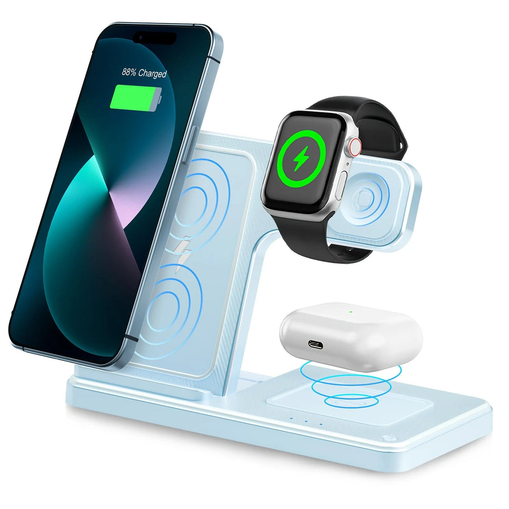 3 In 1 Magnetic Wireless Charger Stand 15W Fast Charging Dock Station Multiple Devices for iPhone 15 14 13 8 Apple Watch Airpods - Velvet Haven