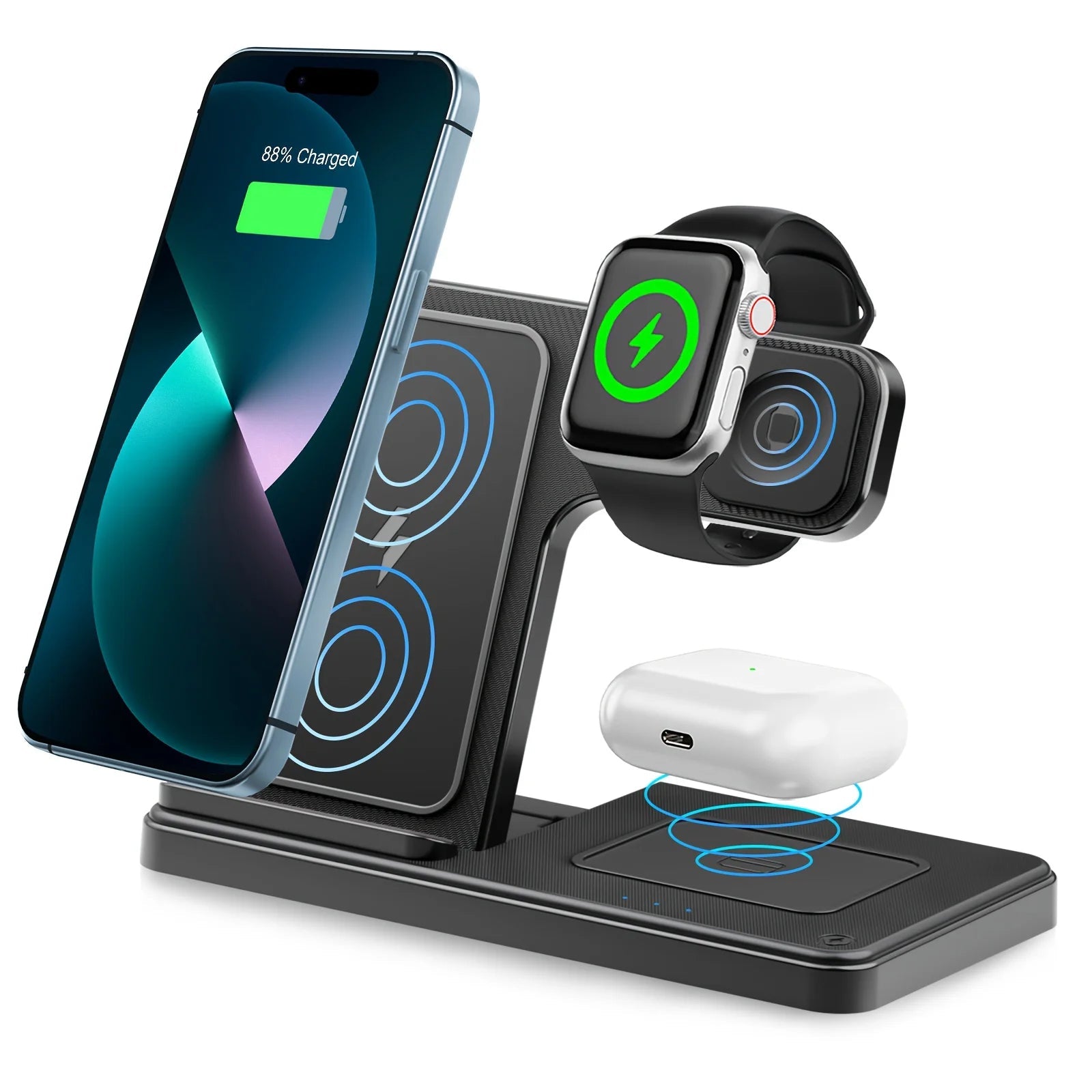3 In 1 Magnetic Wireless Charger Stand 15W Fast Charging Dock Station Multiple Devices for iPhone 15 14 13 8 Apple Watch Airpods - Velvet Haven