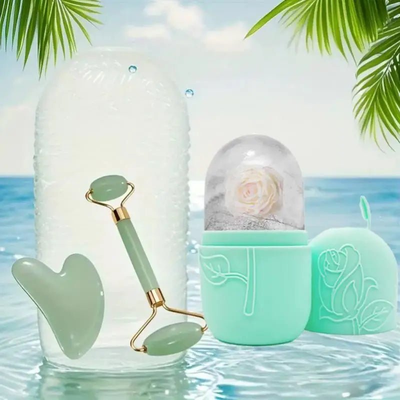 3-Piece Cooling Facial Ice Roller & Gua Sha Set - Velvet Haven