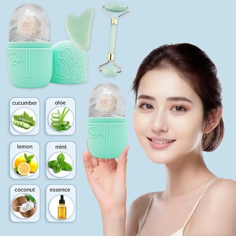 3-Piece Cooling Facial Ice Roller & Gua Sha Set - Velvet Haven