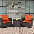 3-Piece Outdoor Rattan Patio Conversation Set with Orange Cushions - Velvet Haven
