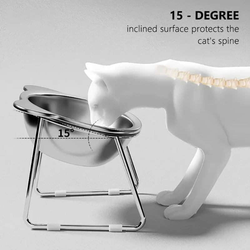 ‌304 Stainless Steel Raised Cat Bowl with 15° Elevated Design Tilted Neck Guard Healthy Feeding Shatterproof for Cats Puppies - Velvet Haven