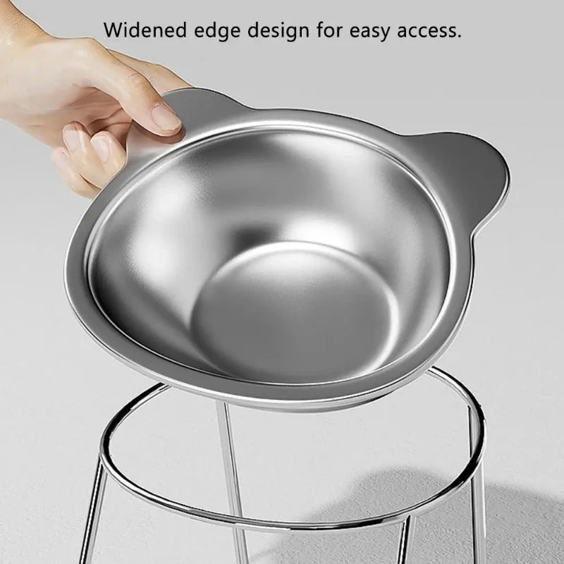 ‌304 Stainless Steel Raised Cat Bowl with 15° Elevated Design Tilted Neck Guard Healthy Feeding Shatterproof for Cats Puppies - Velvet Haven
