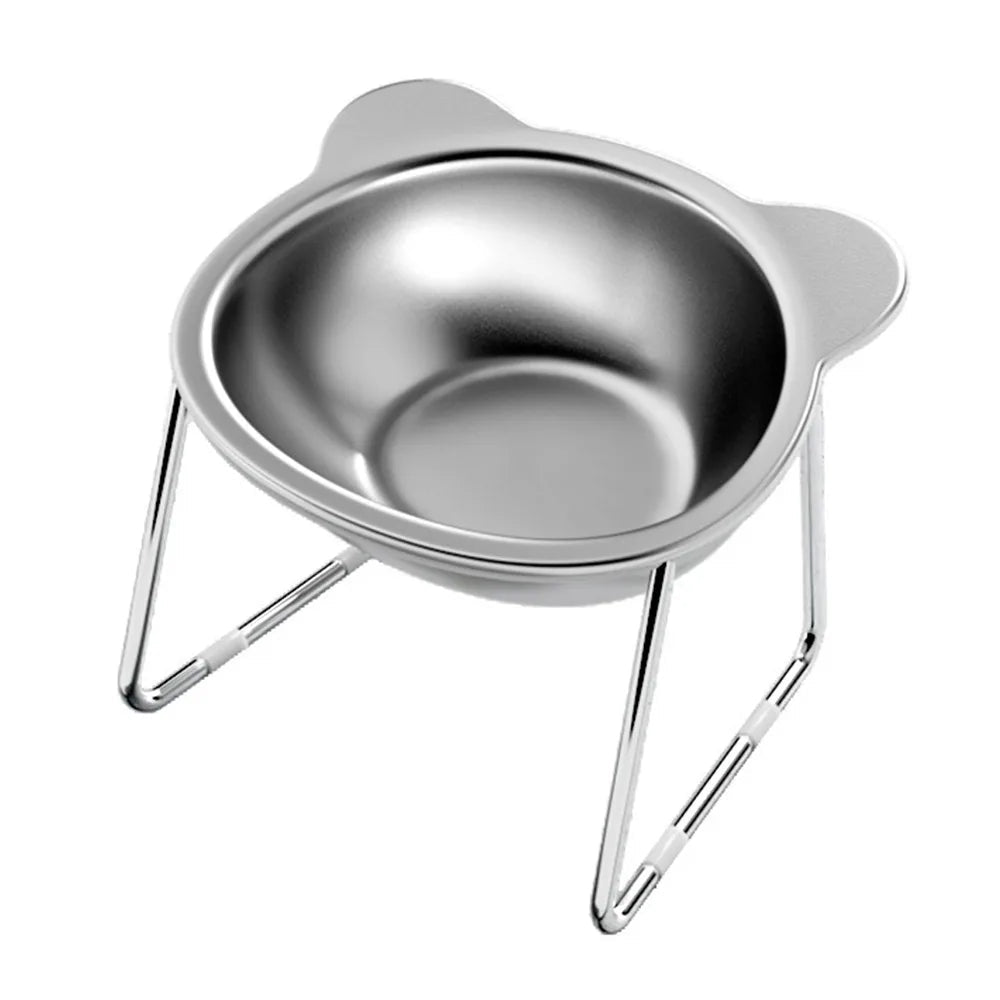 ‌304 Stainless Steel Raised Cat Bowl with 15° Elevated Design Tilted Neck Guard Healthy Feeding Shatterproof for Cats Puppies - Velvet Haven