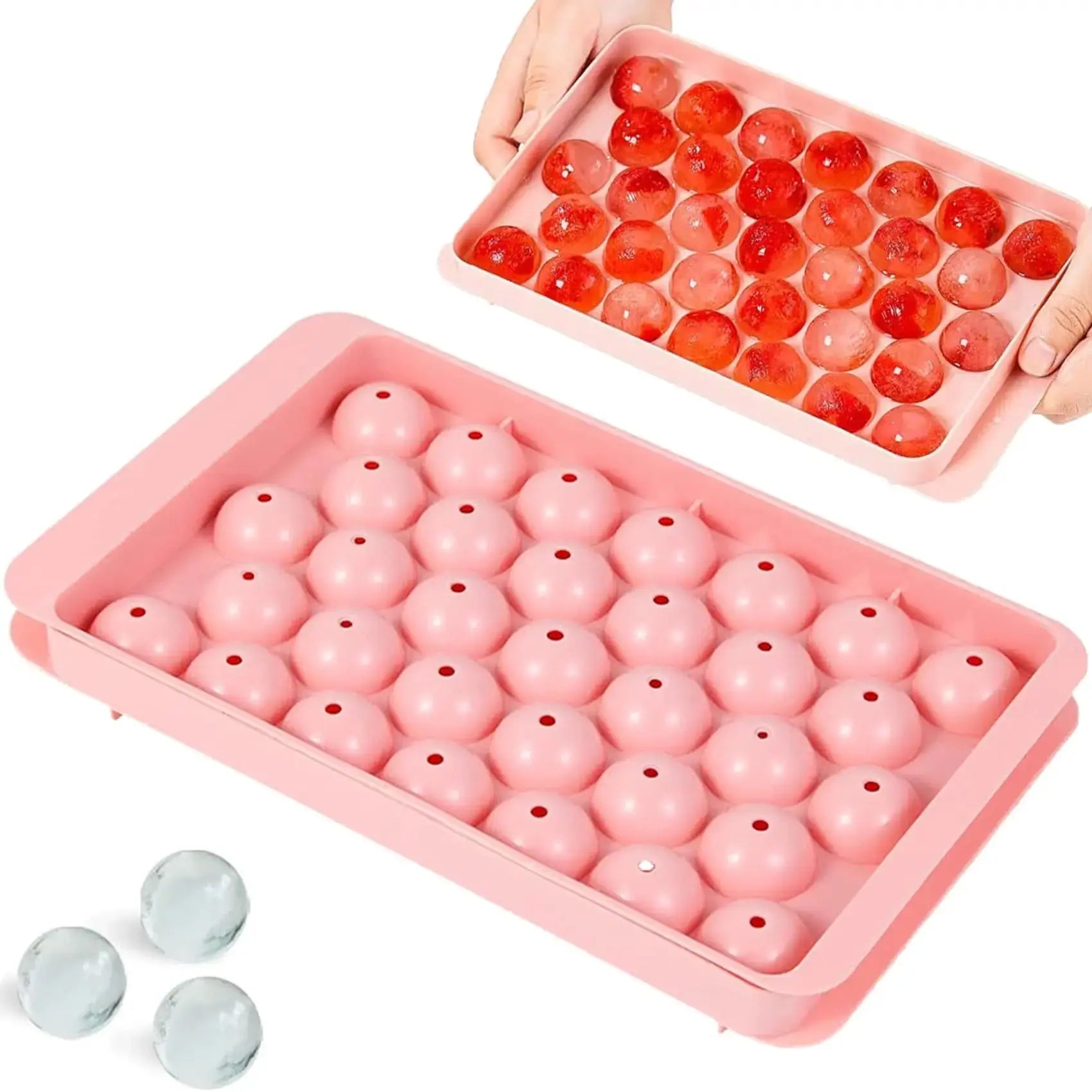 33-Cavity Round Ice Ball Maker Tray with Lid, Reusable Silicone Mold Easy Release for Whiskey Cocktail Coffee Water - Velvet Haven