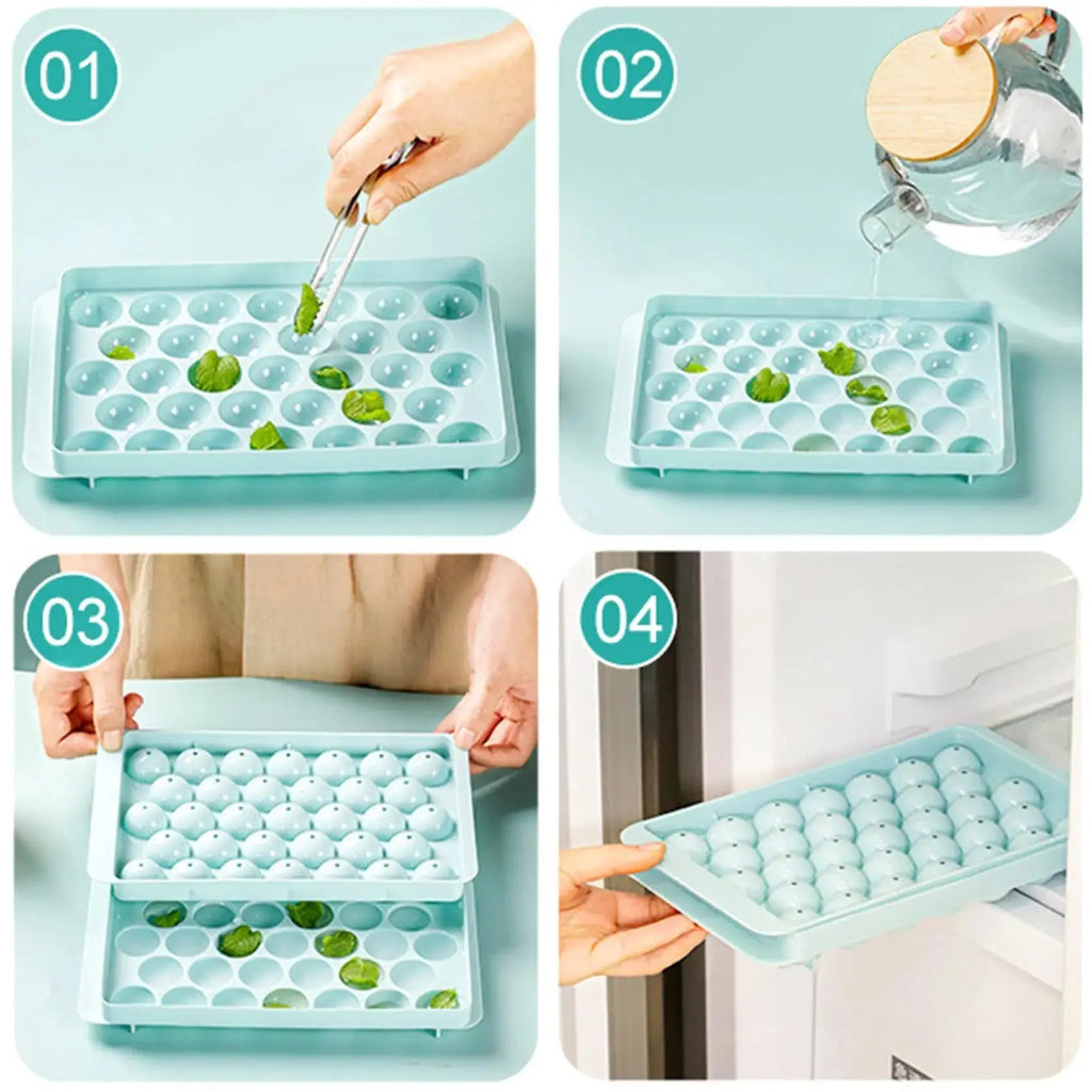 33-Cavity Round Ice Ball Maker Tray with Lid, Reusable Silicone Mold Easy Release for Whiskey Cocktail Coffee Water - Velvet Haven