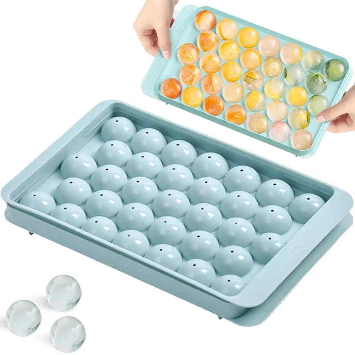 33-Cavity Round Ice Ball Maker Tray with Lid, Reusable Silicone Mold Easy Release for Whiskey Cocktail Coffee Water - Velvet Haven