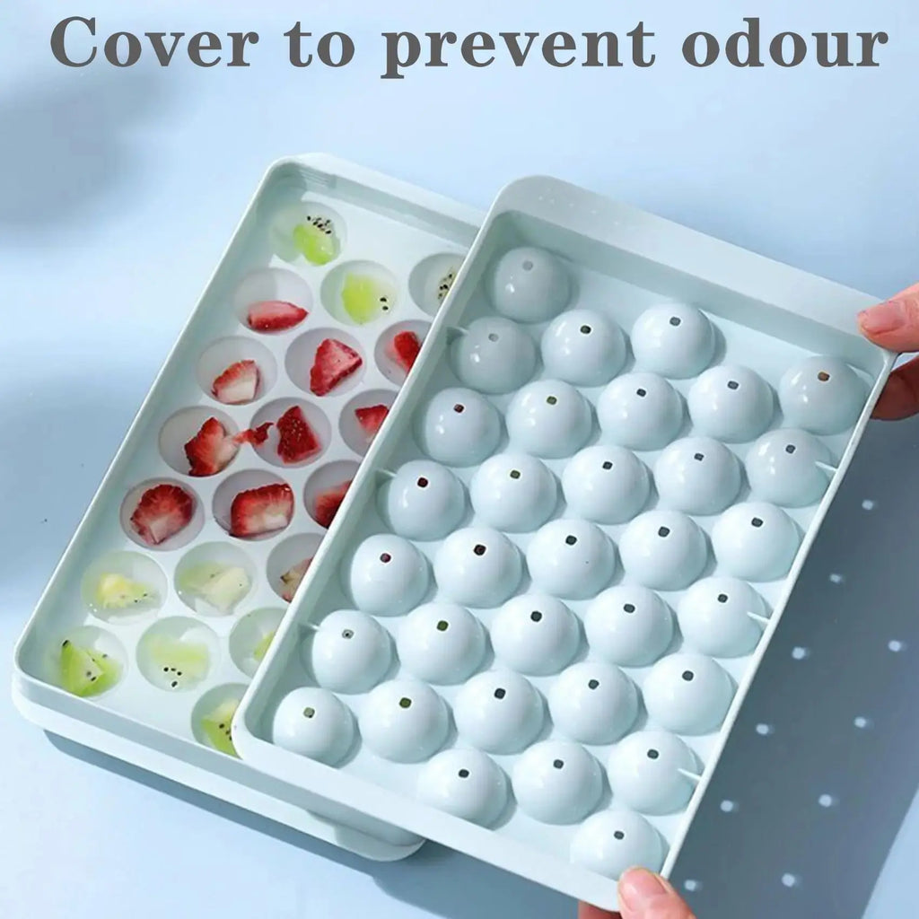 33-Cavity Round Ice Ball Maker Tray with Lid, Reusable Silicone Mold Easy Release for Whiskey Cocktail Coffee Water - Velvet Haven