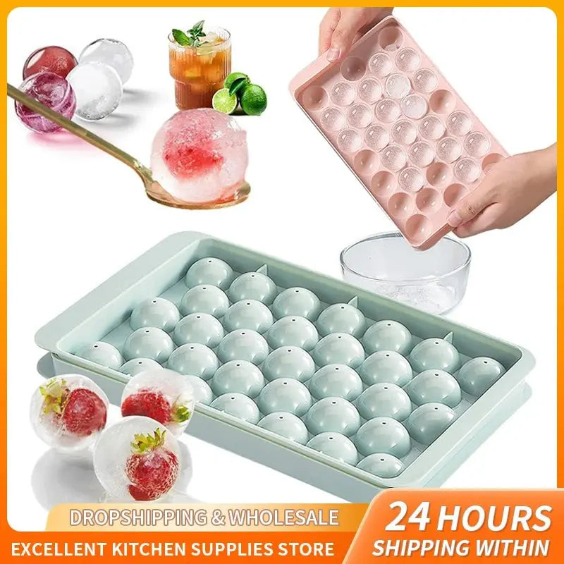 33 Ice Boll Cube Trays For Freezer Ice Ball Maker Mold Mini Circle Round Ice Cube Mold with Lid Making PCs for Cocktail Whiskey - Velvet Haven