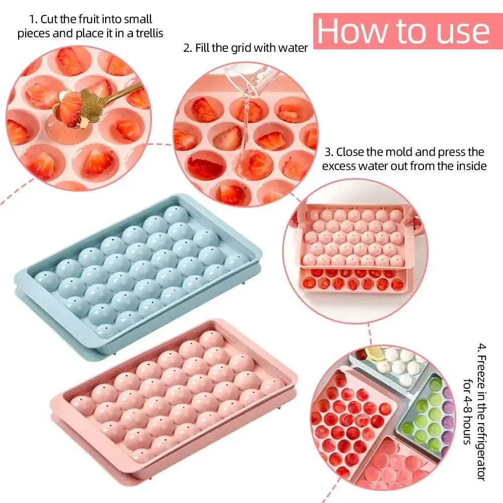 33 Ice Boll Cube Trays For Freezer Ice Ball Maker Mold Mini Circle Round Ice Cube Mold with Lid Making PCs for Cocktail Whiskey - Velvet Haven