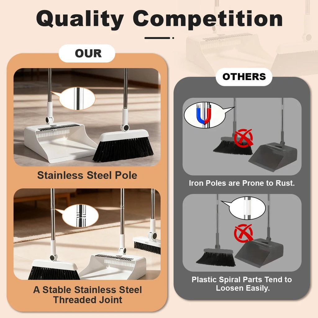 3in 1 Broom and Dustpan Set Floor Brush Long-handled Broom And Dustpan For Home Office School Dorm - Velvet Haven
