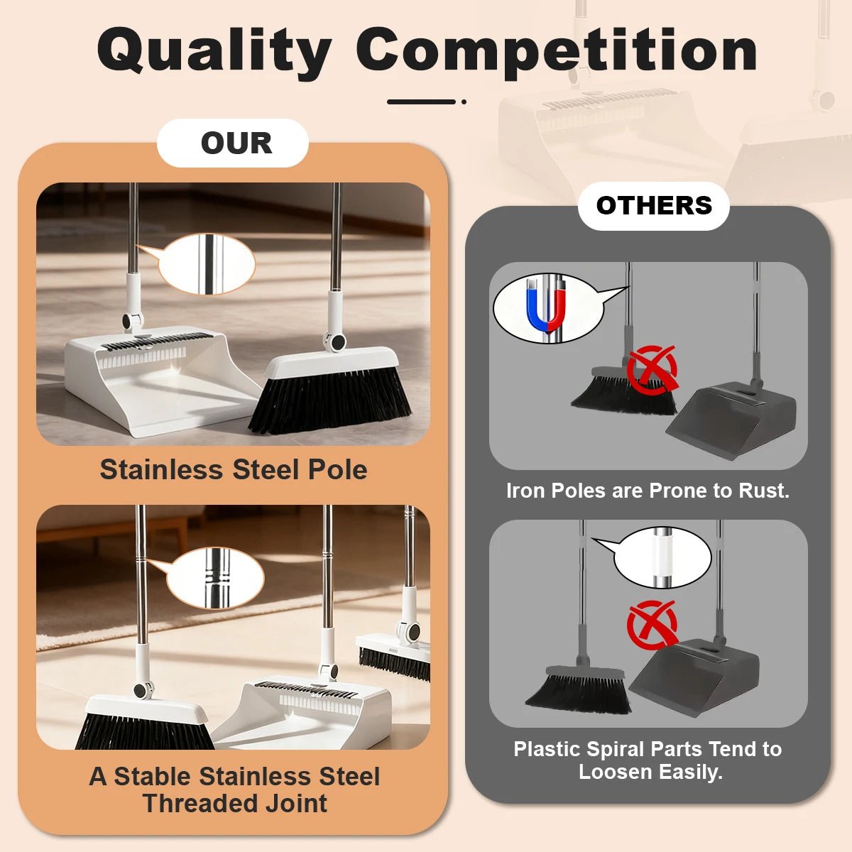 3in 1 Broom and Dustpan Set Floor Brush Long-handled Broom And Dustpan For Home Office School Dorm - Velvet Haven