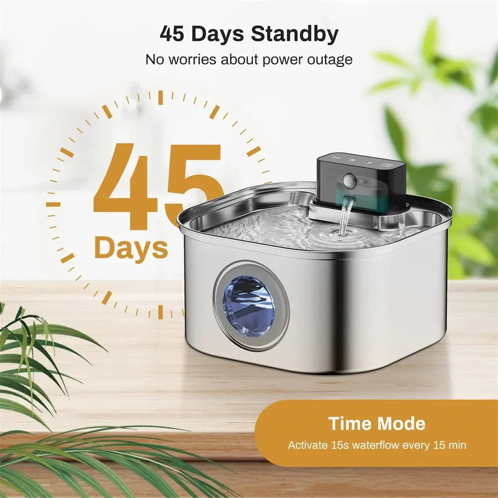3L 5V Rechargable Automatic Stainless Steel Dogs Water Fountain 4000mAh Wireless Pet Drinker Battery Sensor Dispenser Cat Bowls - Velvet Haven