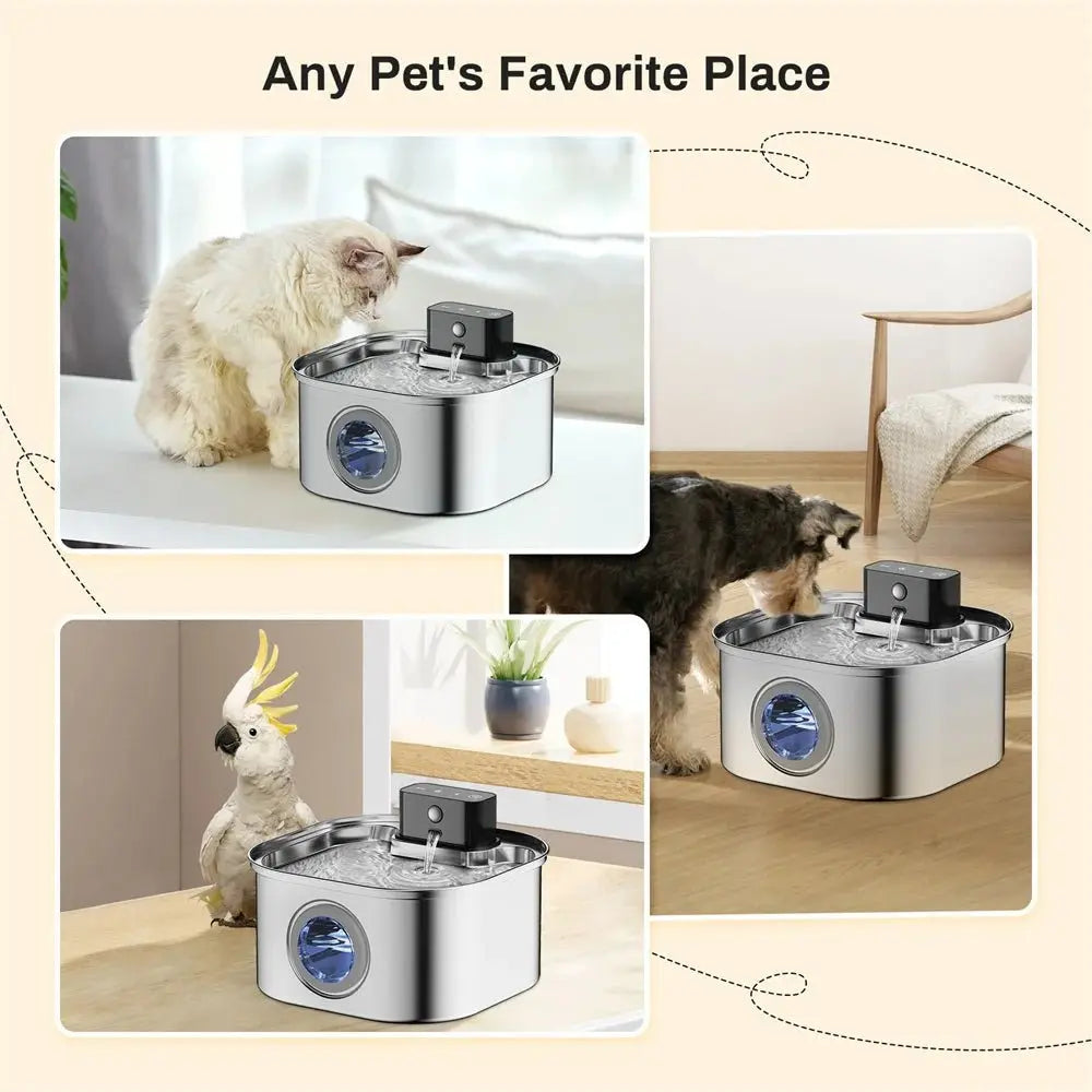 3L 5V Rechargable Automatic Stainless Steel Dogs Water Fountain 4000mAh Wireless Pet Drinker Battery Sensor Dispenser Cat Bowls - Velvet Haven