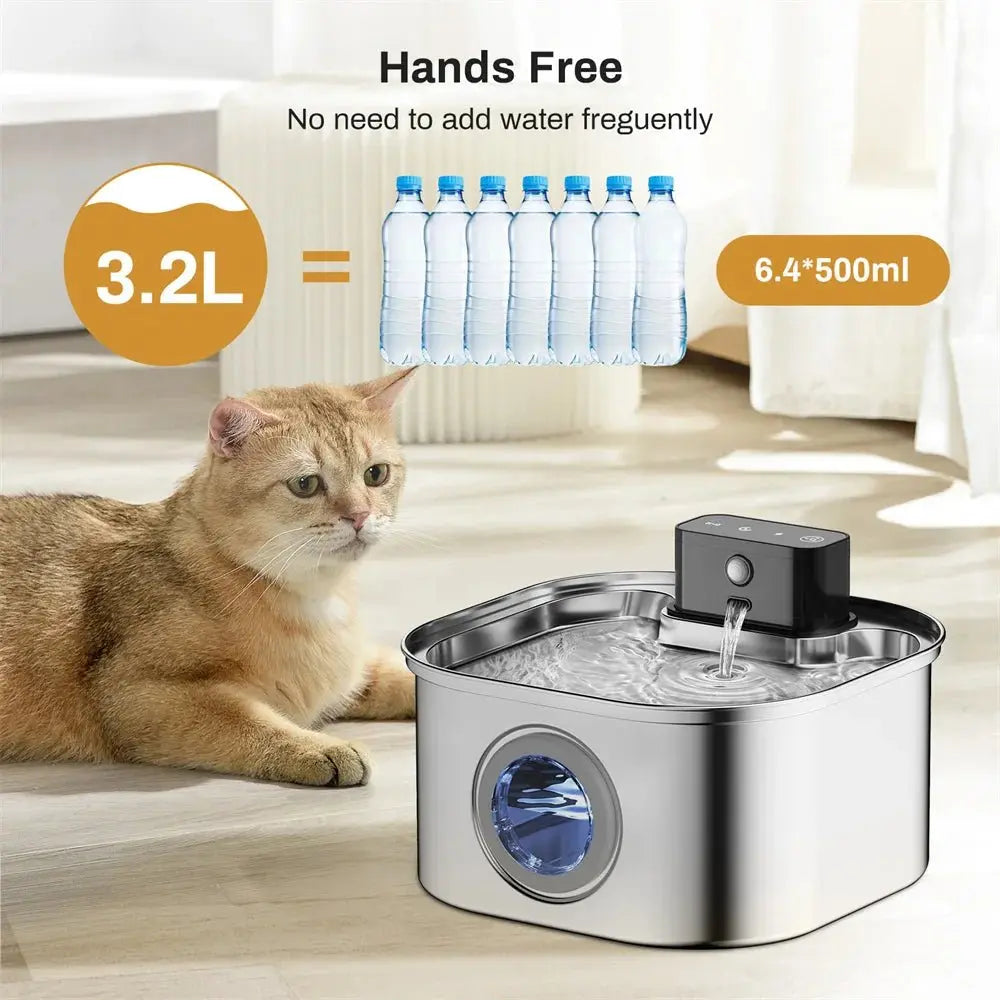 3L 5V Rechargable Automatic Stainless Steel Dogs Water Fountain 4000mAh Wireless Pet Drinker Battery Sensor Dispenser Cat Bowls - Velvet Haven