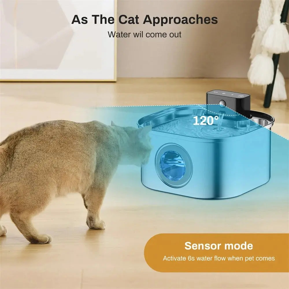 3L 5V Rechargable Automatic Stainless Steel Dogs Water Fountain 4000mAh Wireless Pet Drinker Battery Sensor Dispenser Cat Bowls - Velvet Haven