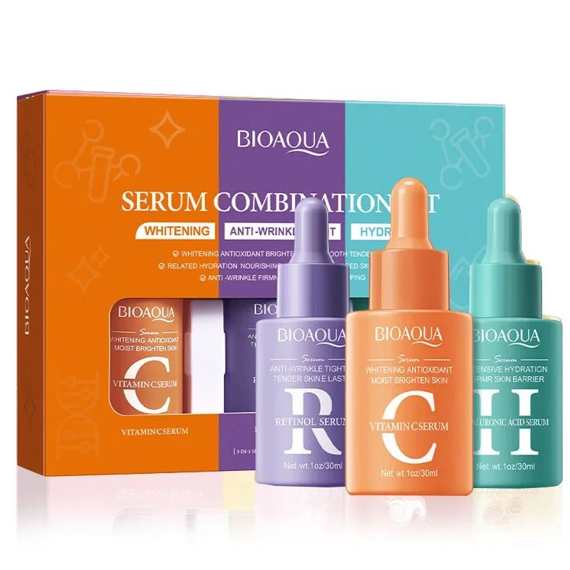 3pcs BIOAQUA Vitamin C Retinol Hyaluronic Acid Serum Face Moisturizing Anti Wrinkle Whitening Facial Essence Skin Care Products - Velvet Haven