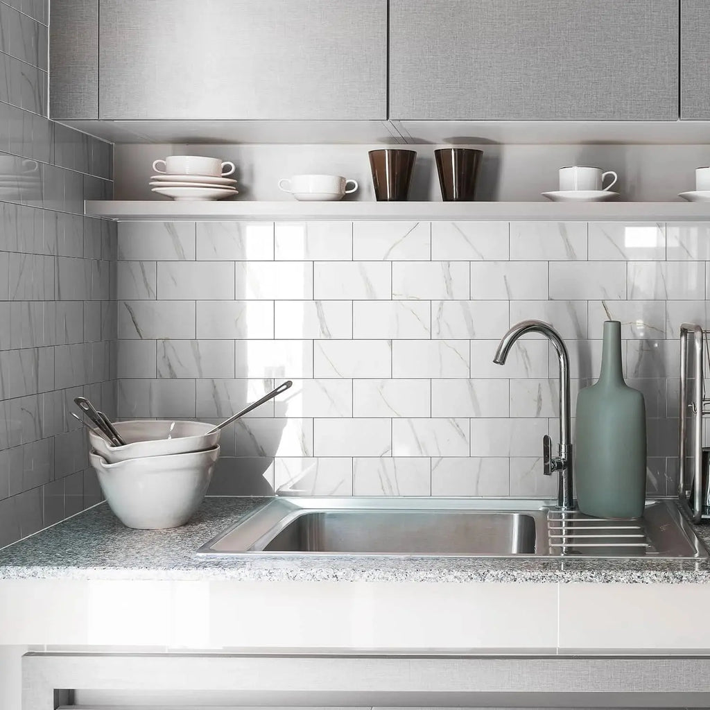 3x6 Inch 24/48/96 Marble Tile Stickers, Self-Adhesive Wall Stickers, Suitable for Kitchen and Bathroom Splash Proof Decoration - Velvet Haven