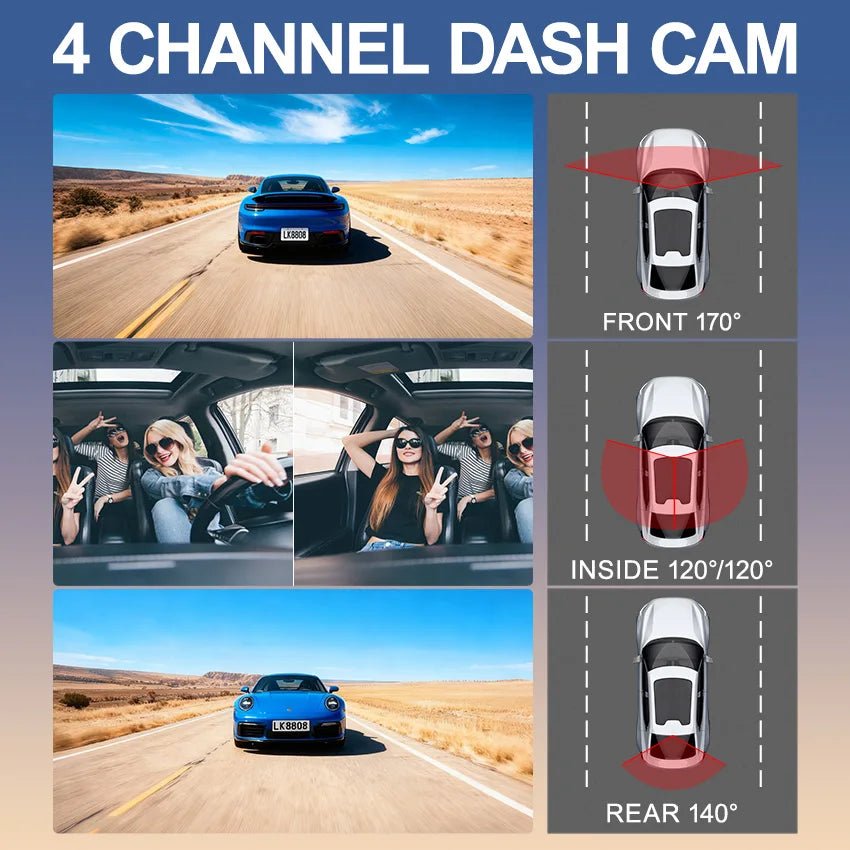 4-Channel Rearview Mirror Dash Camera 360° Recording Car DVR Interior WiFi App 1080P Night Vision 24H Parking Monitor - Velvet Haven