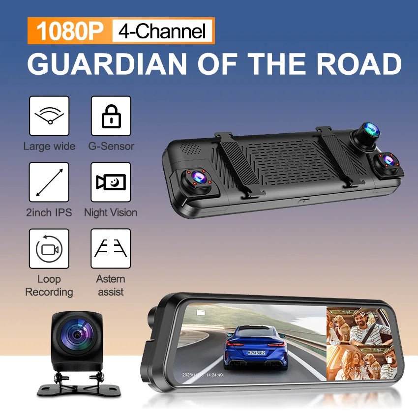 4-Channel Rearview Mirror Dash Camera 360° Recording Car DVR Interior WiFi App 1080P Night Vision 24H Parking Monitor - Velvet Haven
