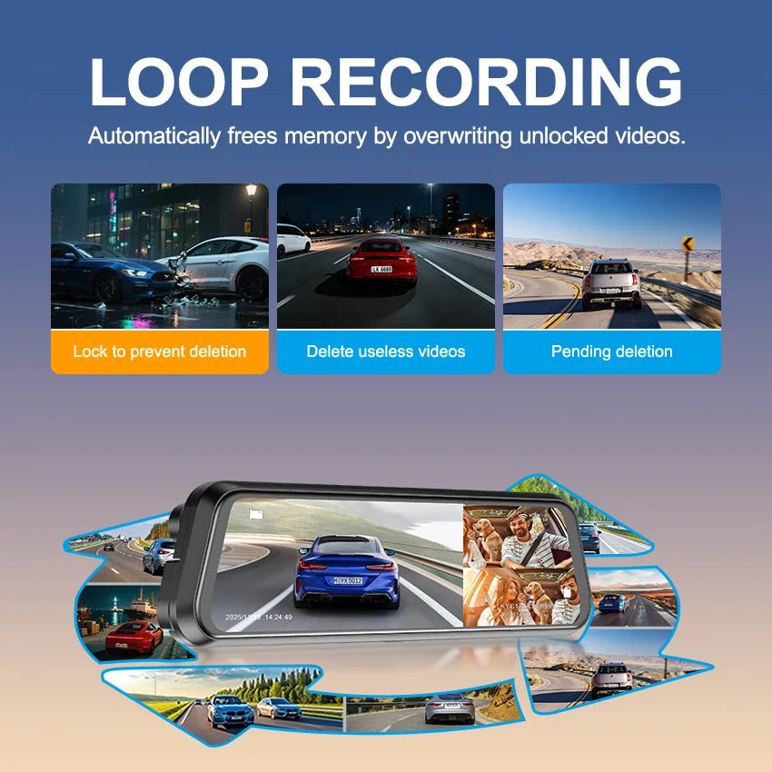 4-Channel Rearview Mirror Dash Camera 360° Recording Car DVR Interior WiFi App 1080P Night Vision 24H Parking Monitor - Velvet Haven
