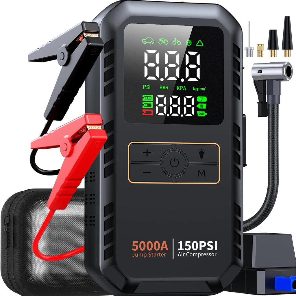 4-in-1 5000A Car Jump Starter with 150 PSI Tire Inflator & Power Bank - Velvet Haven