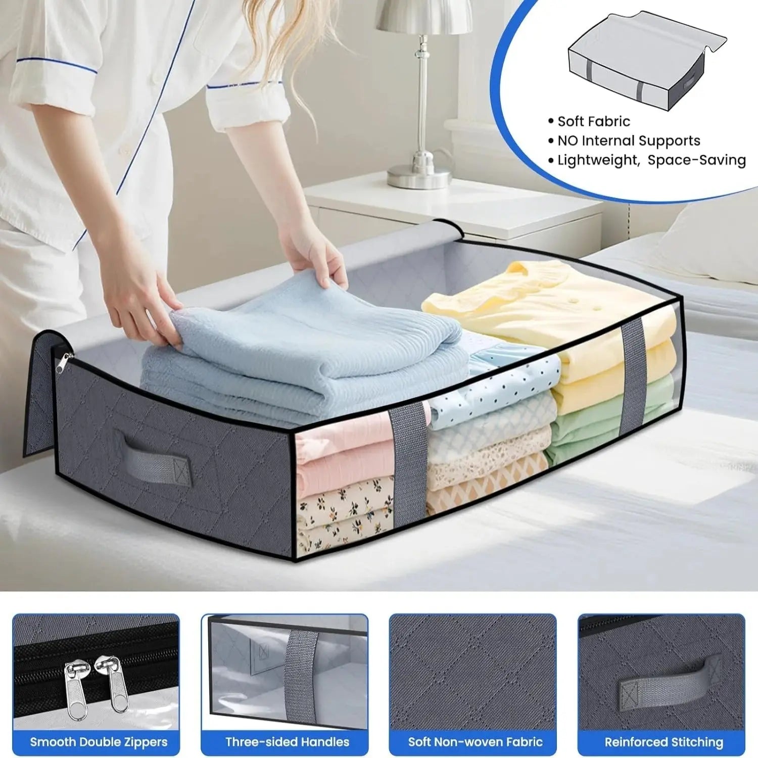 4 Pack Under Bed Storage Containers Blanket Storage Bag Shoe Storage and Organization Space-Saving Bedding Organizer for Bedroom - Velvet Haven