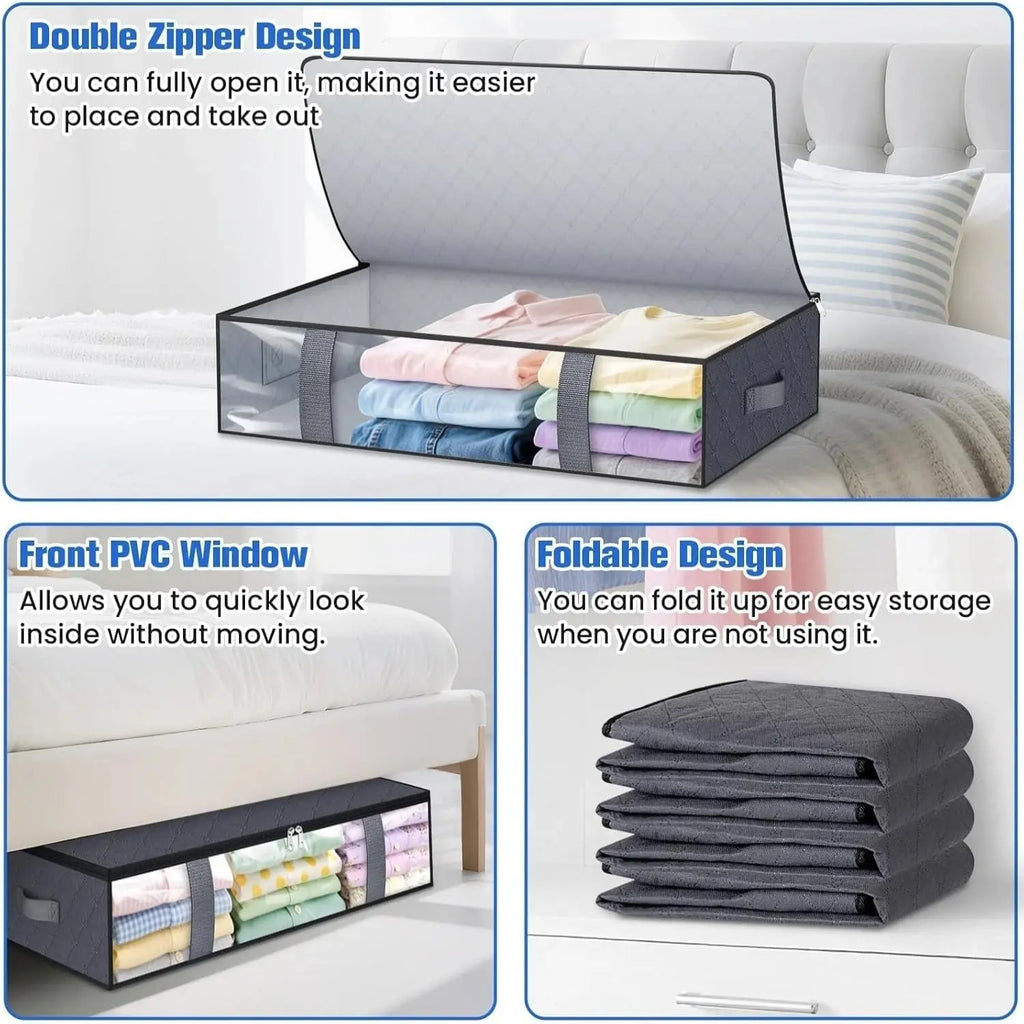 4 Pack Under Bed Storage Containers Blanket Storage Bag Shoe Storage and Organization Space-Saving Bedding Organizer for Bedroom - Velvet Haven