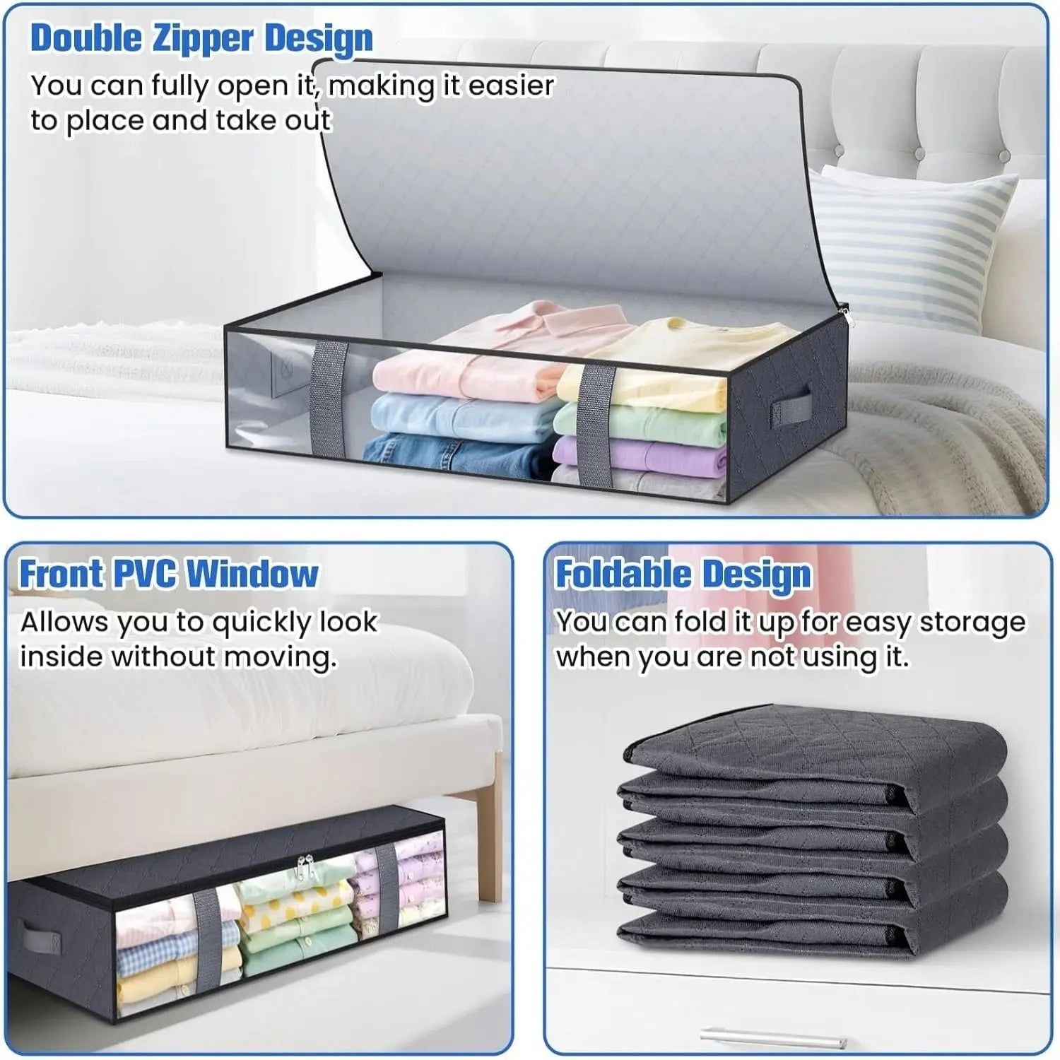 4 Pack Under Bed Storage Containers Blanket Storage Bag Shoe Storage and Organization Space-Saving Bedding Organizer for Bedroom - Velvet Haven