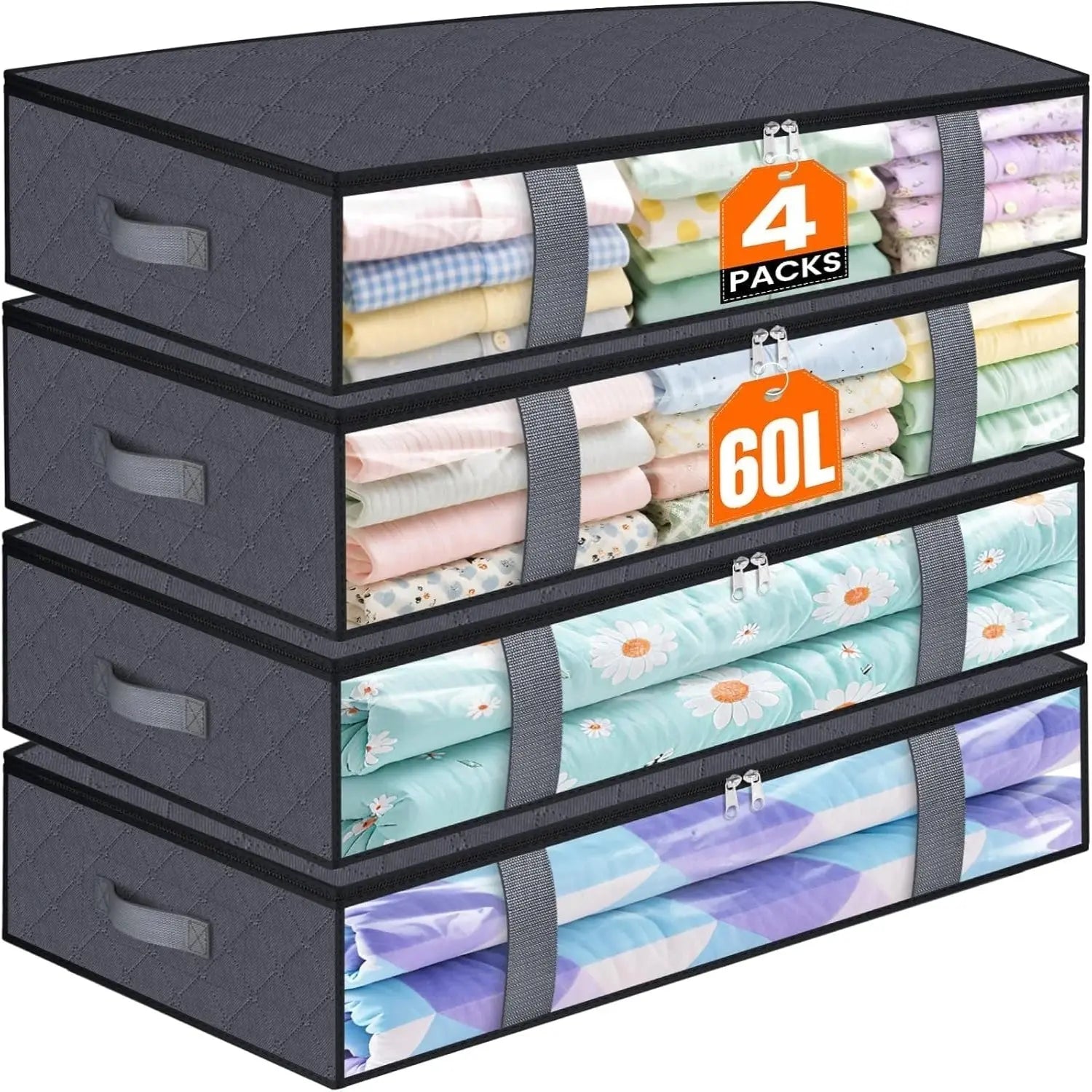 4 Pack Under Bed Storage Containers Blanket Storage Bag Shoe Storage and Organization Space-Saving Bedding Organizer for Bedroom - Velvet Haven