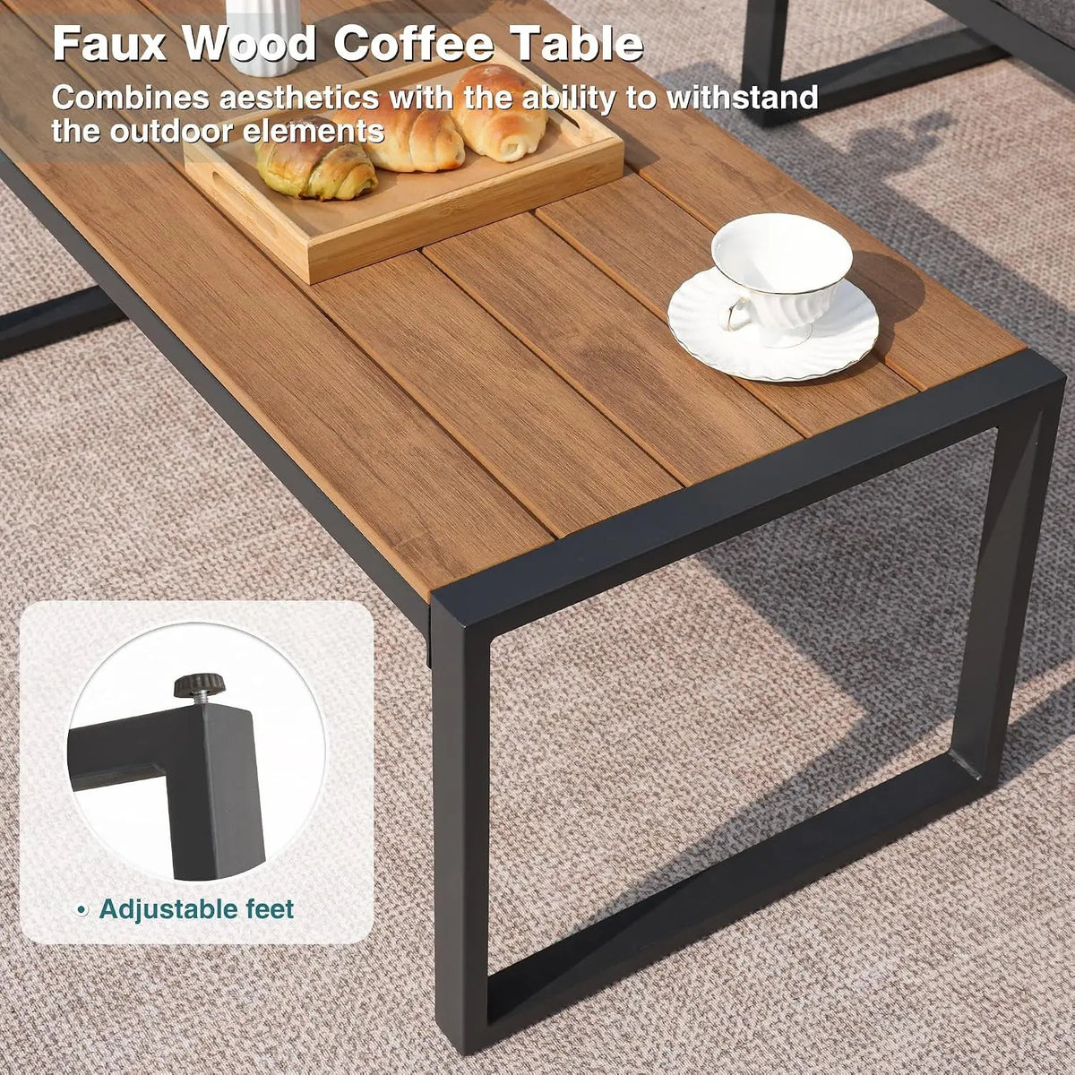 4-Piece Grey Metal Patio Furniture Set with Coffee Table - Velvet Haven