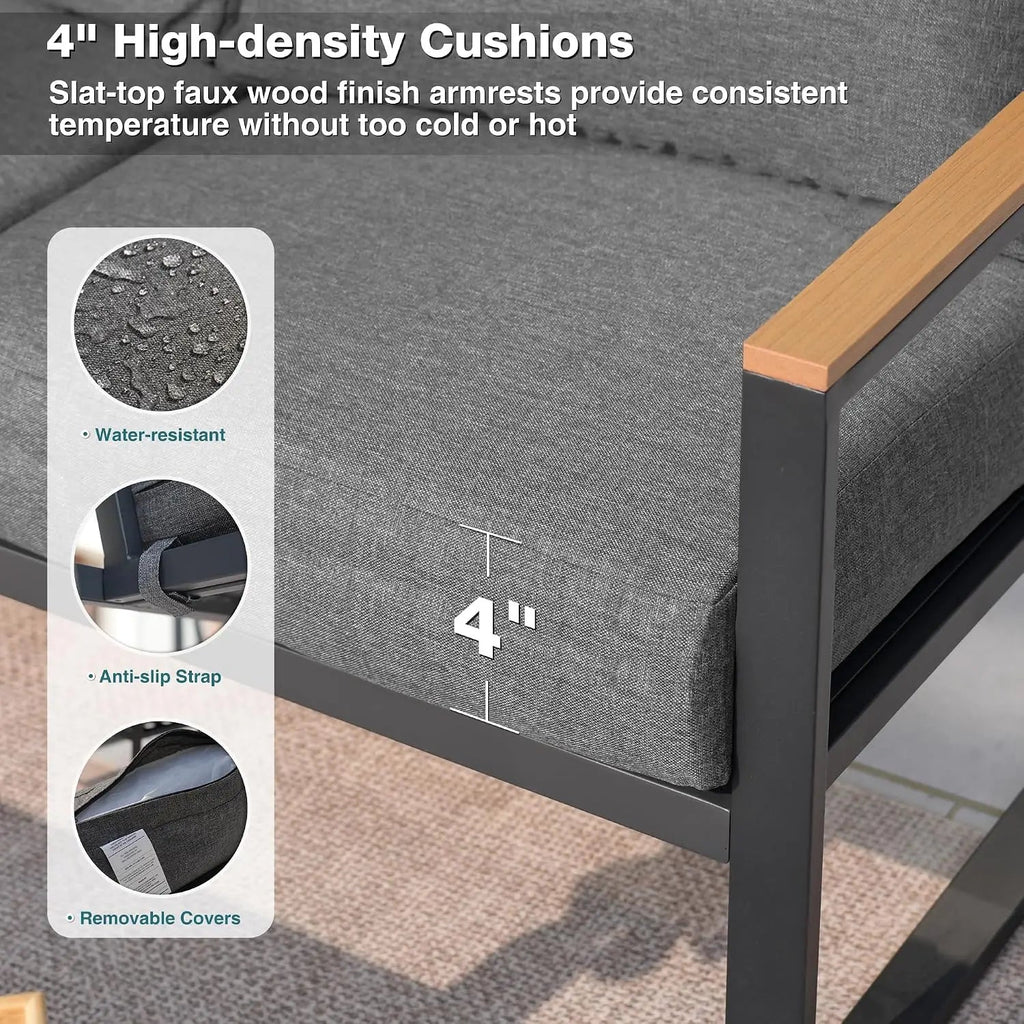 4-Piece Grey Metal Patio Furniture Set with Coffee Table - Velvet Haven