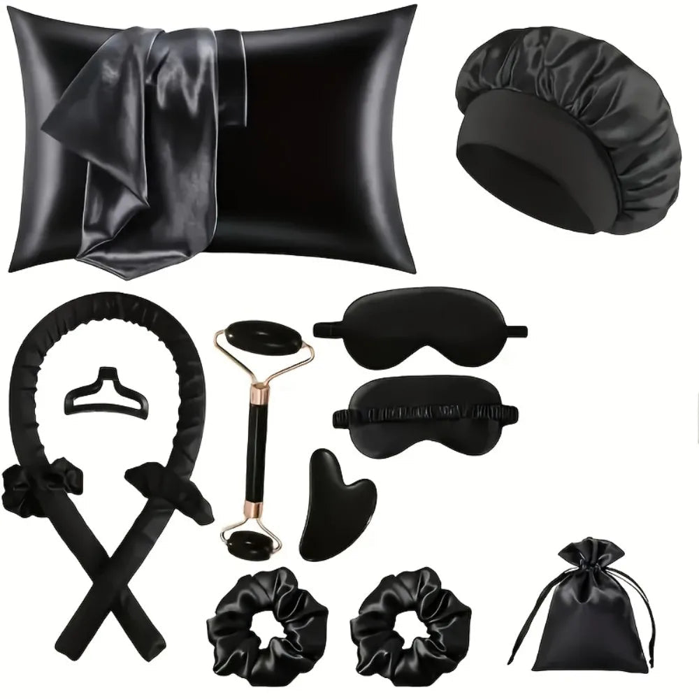 4/12-Piece Heatless Curling Kit with Sleep Mask & Shower Cap - Velvet Haven
