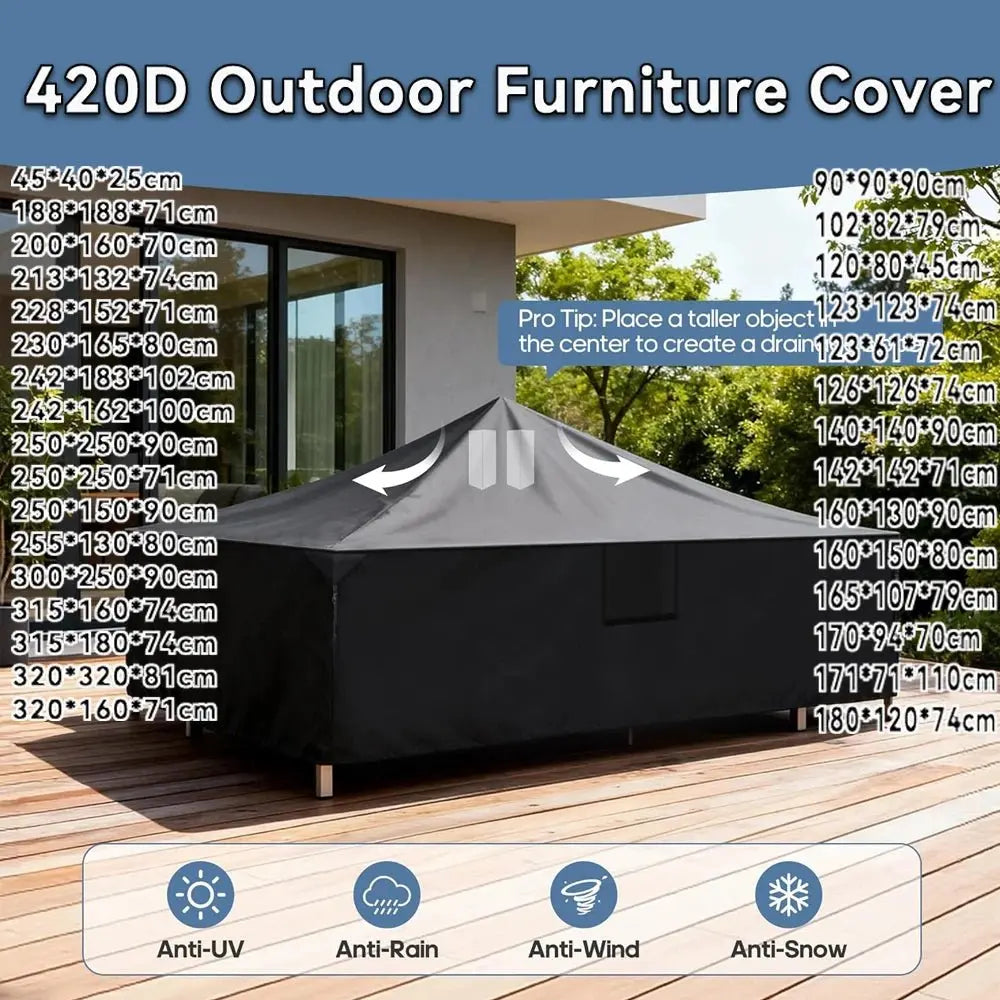 420D Rectangle Patio Furniture Cover Waterproof Outdoor Dining Table and Chair Cover Anti-UV Outside Sectional Sofa Set Covers - Velvet Haven
