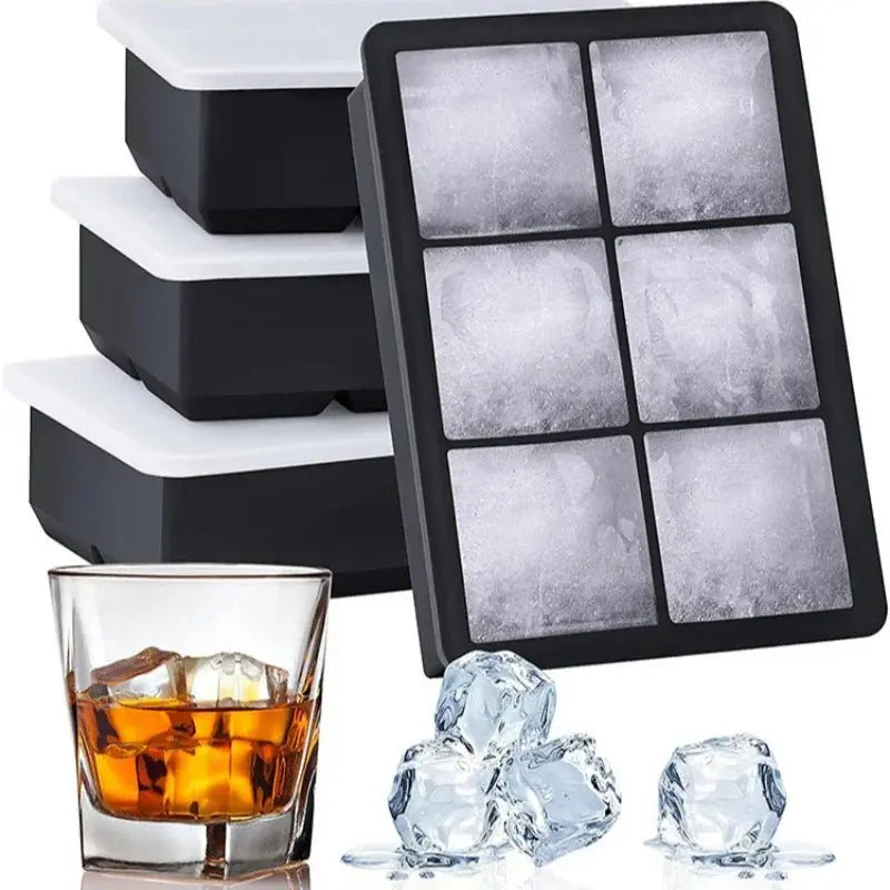 4/6/8/Grid Big Ice Tray Mold Box Large Food Grade Silicone Ice Cube Square Tray Mold Diy Bar Pub Wine Ice Blocks Maker Model - Velvet Haven
