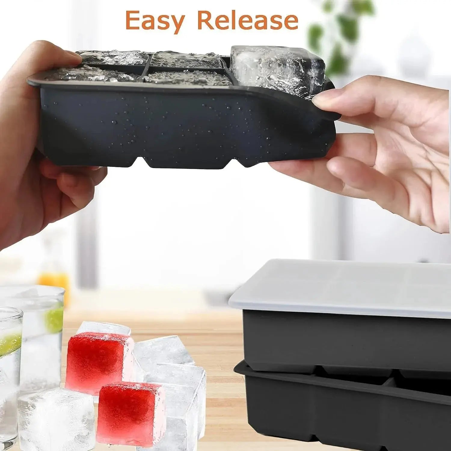 4/6/8/Grid Big Ice Tray Mold Box Large Food Grade Silicone Ice Cube Square Tray Mold Diy Bar Pub Wine Ice Blocks Maker Model - Velvet Haven