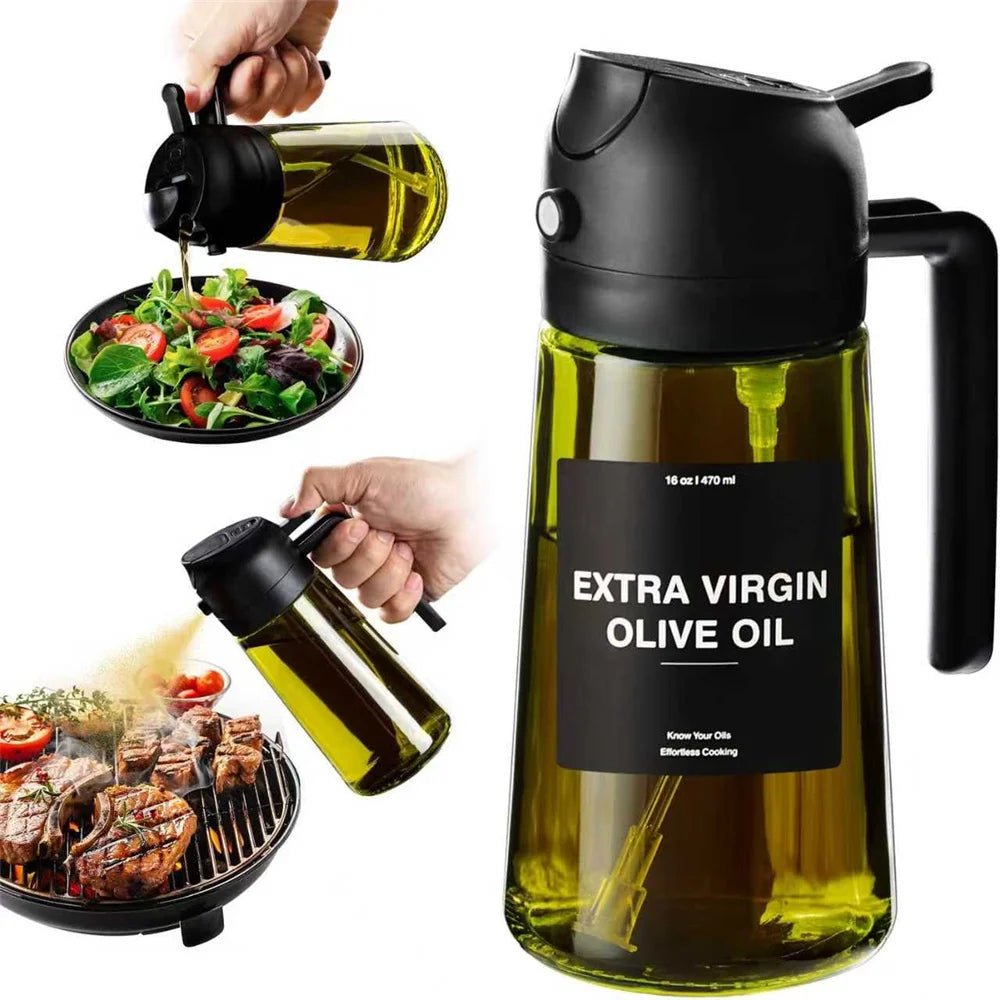 2-in-1 Olive Oil Sprayer & Glass Dispenser Bottle 470ml - Velvet Haven