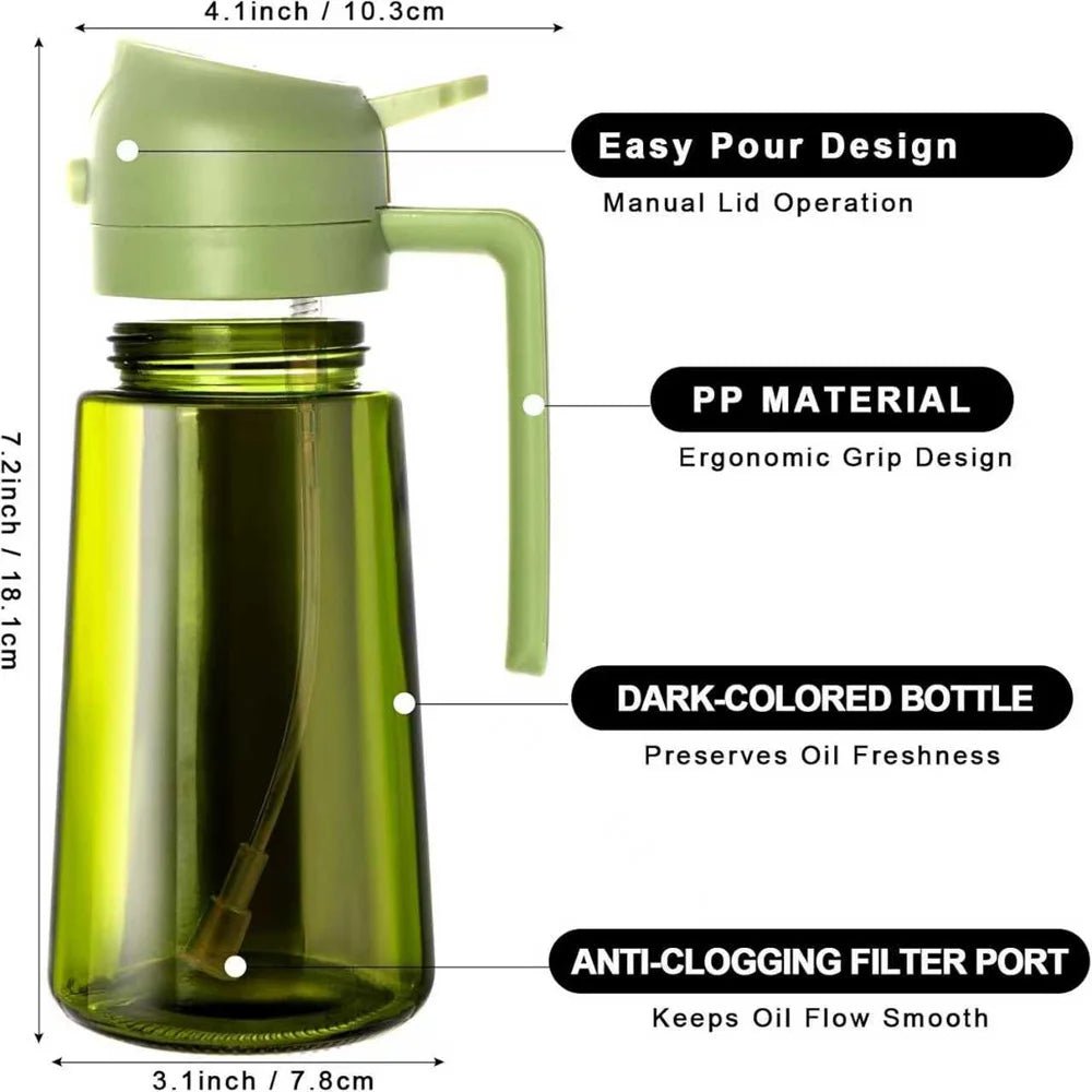 2-in-1 Olive Oil Sprayer & Glass Dispenser Bottle 470ml - Velvet Haven