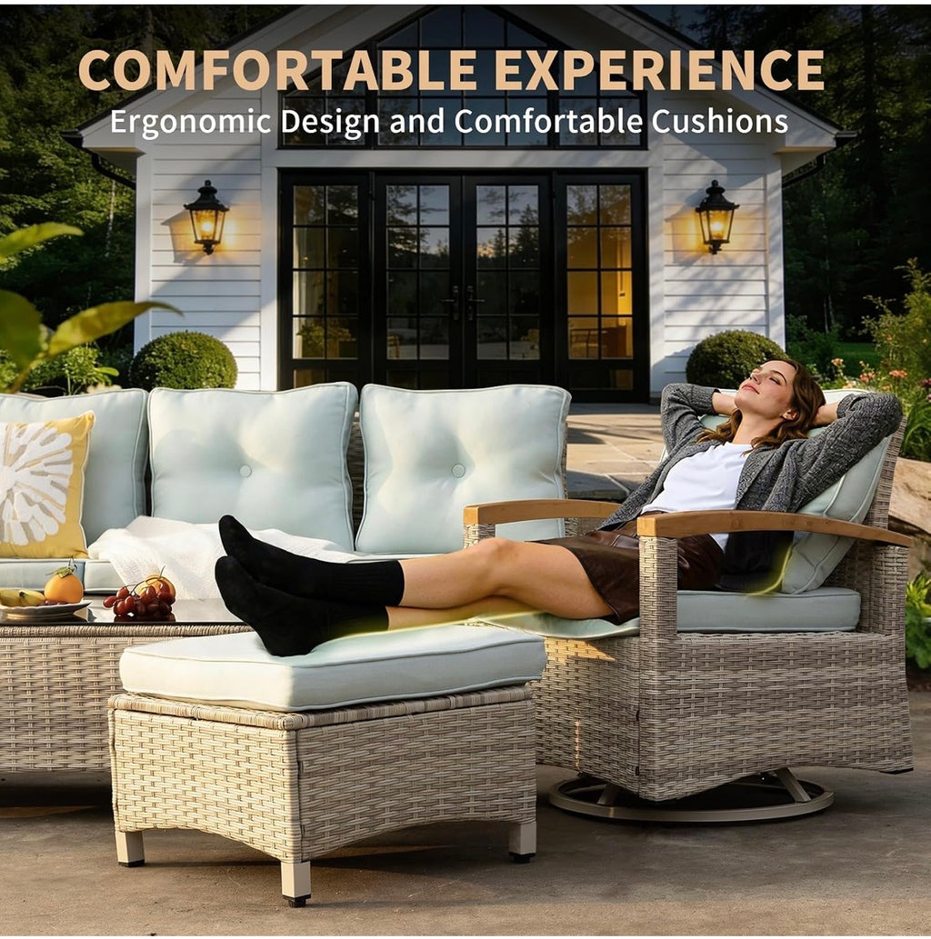 8-Piece Wicker Patio Furniture Set with Swivel Glider Chairs