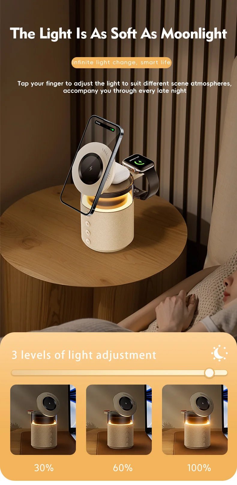 5-in-1 Magnetic Wireless Charging Station with Speaker & Night Light - Velvet Haven