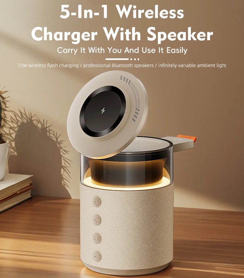 5-in-1 Magnetic Wireless Charging Station with Speaker & Night Light - Velvet Haven
