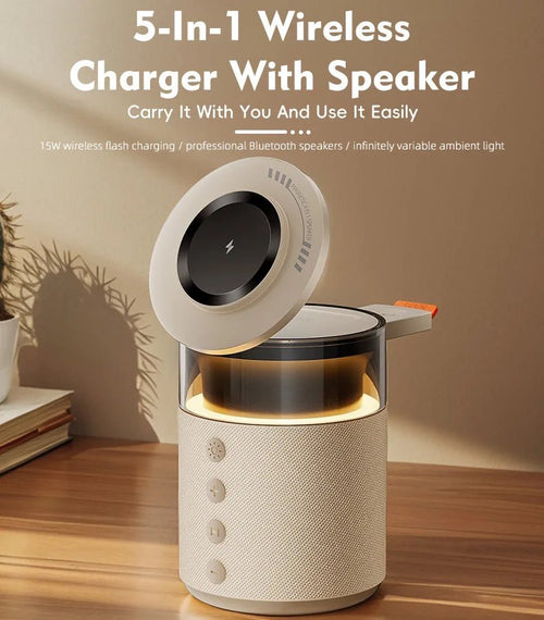 5-in-1 Magnetic Wireless Charging Station with Speaker & Night Light - Velvet Haven
