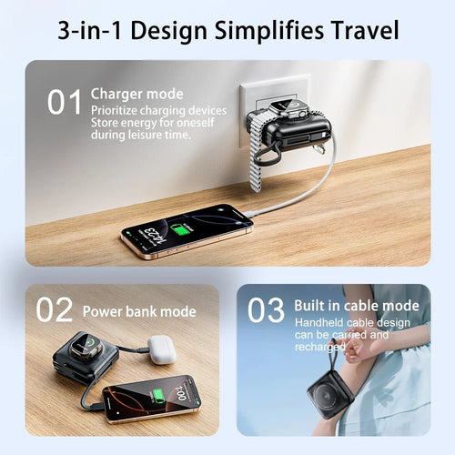 5 in 1 Magnetic Wireless PowerBank Type-C 45W Fast Charging With Dual Cables AC Plug for iPhone 12-17 Android Airpods 15000mAh - Velvet Haven