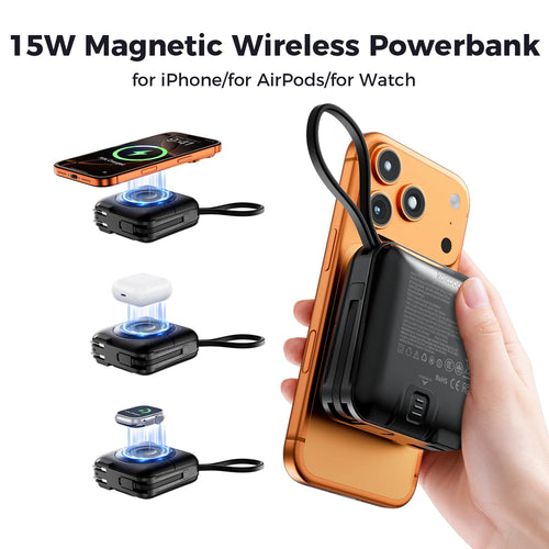 5 in 1 Magnetic Wireless PowerBank Type-C 45W Fast Charging With Dual Cables AC Plug for iPhone 12-17 Android Airpods 15000mAh - Velvet Haven