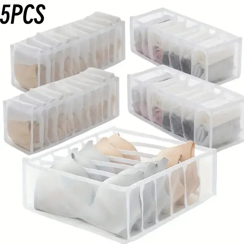 5-Pack Home Storage Boxes Foldable Plaid Underwear Combination Bags - Nylon Drawer Dividers for Socks, Panties and Underwear - Velvet Haven