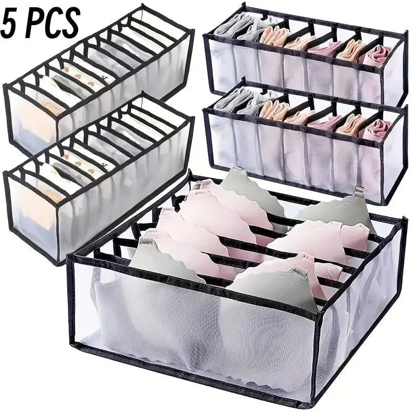 5-Pack Home Storage Boxes Foldable Plaid Underwear Combination Bags - Nylon Drawer Dividers for Socks, Panties and Underwear - Velvet Haven